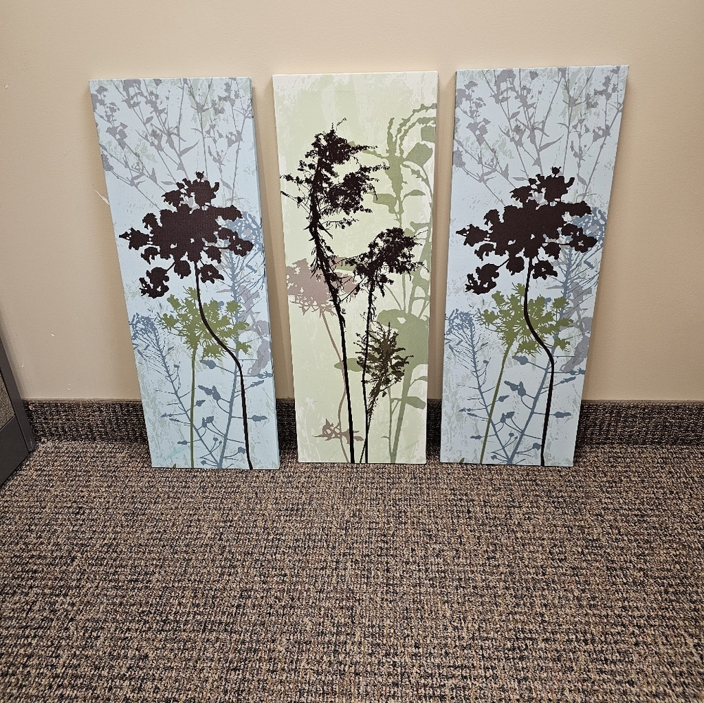 Floral Wall Art Set - Brown, Green, Gray